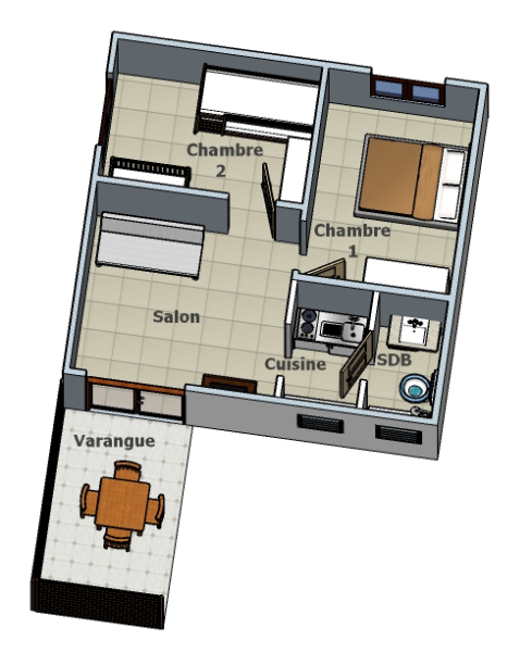 Plan 3D Bungalow Goyave en location