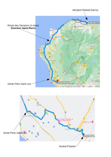Plans Google Maps pour venir à Austral Passion